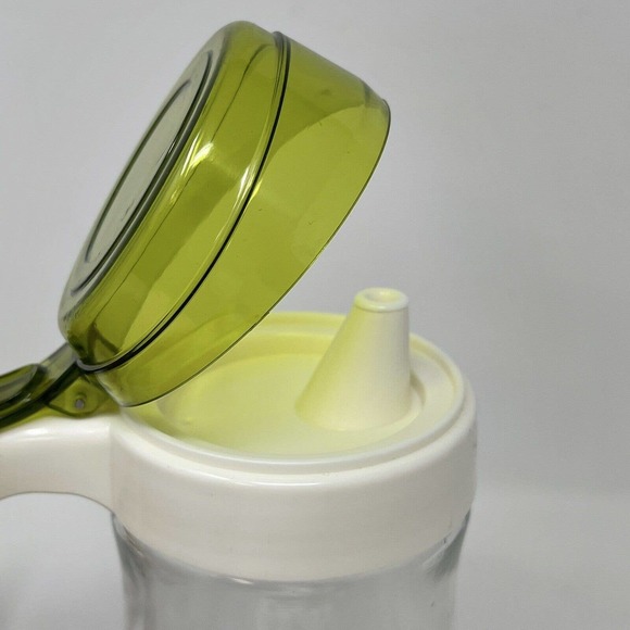 Retro Glass 7" Syrup Dispenser Pourer w Plastic Handle and Flip Top Cover Lid - Picture 3 of 11